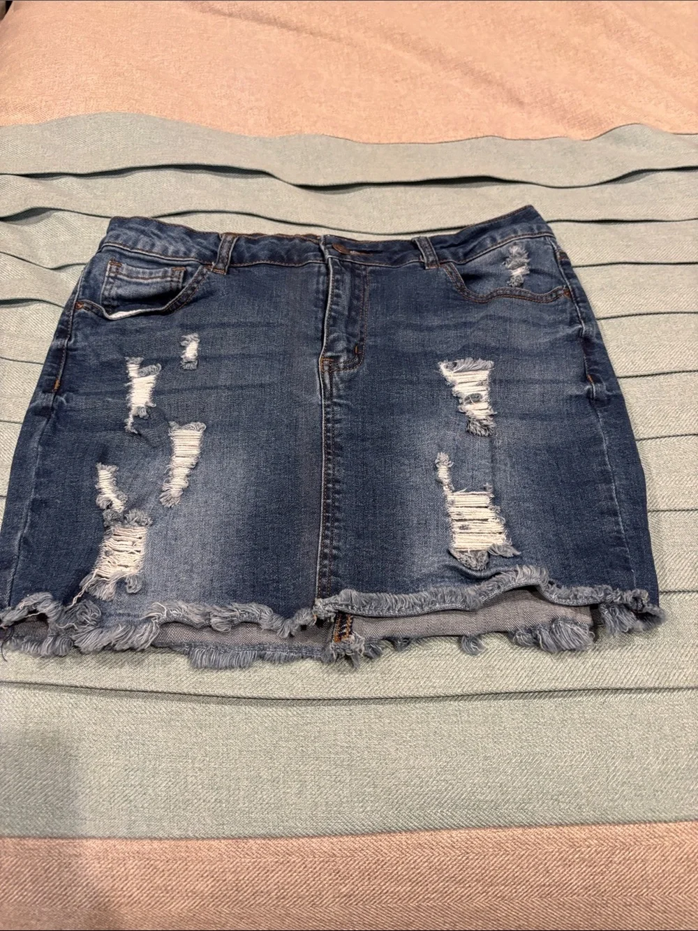 Wax Jean Distressed Blue Denim Mini Skirt - Picture 1 of 4